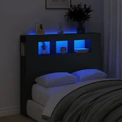 The Living Store LED posteljno vzglavje črno 120x18,5x103,5 cm inženirski les - LED Posteljno Vzglavje