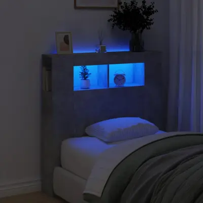 The Living Store LED posteljno vzglavje betonsko sivo 100x18,5x103,5 cm inž. les - LED Posteljno Vzglavje