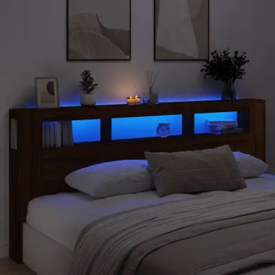 The Living Store LED posteljno vzglavje rjavi hrast 220x18,5x103,5 cm inž. les - LED Posteljno Vzglavje