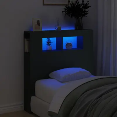 The Living Store LED posteljno vzglavje črno 100x18,5x103,5 cm inženirski les - LED Posteljno Vzglavje