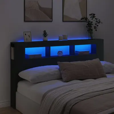 The Living Store LED posteljno vzglavje črno 180x18,5x103,5 cm inženirski les - LED Posteljno Vzglavje