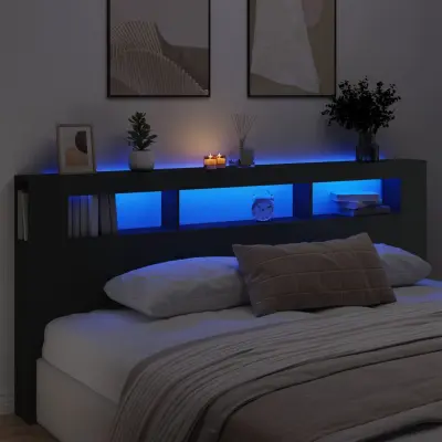 The Living Store LED posteljno vzglavje črno 220x18,5x103,5 cm inženirski les - LED Posteljno Vzglavje
