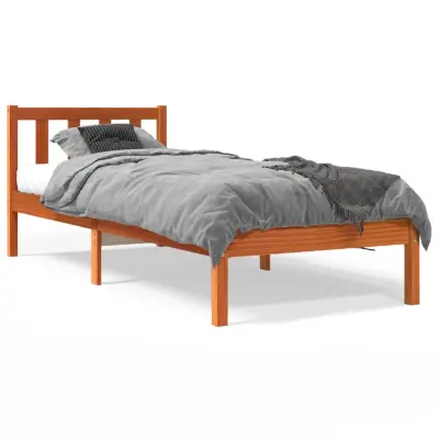 The Living Store Posteljni okvir brez vzmetnice voščeno rjav 75x190 cm borovina - Posteljni Okvir