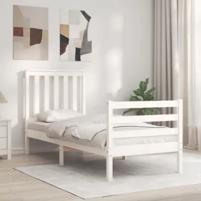The Living Store Posteljni okvir z vzglavjem bel trden les - Posteljni Okvir