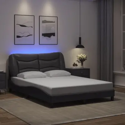 The Living Store Posteljni okvir z LED lučkami siv 140x200 cm umetno usnje - Posteljni Okvir