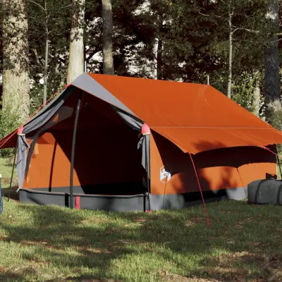 The Living Store Šotor za kampiranje za 2 osebi siv in oranžen vodoodporen - Šotor Za Kampiranje