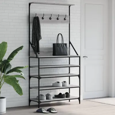 The Living Store Regal za oblačila s prostorom za čevlje siva sonoma 90x34x184cm - Regal Za Oblačila