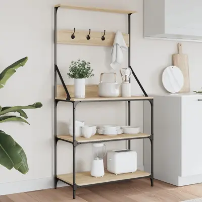 The Living Store Regal za peko s kavlji 4-nadstropni inženirski les hrast sonoma - Stojalo Za Peko