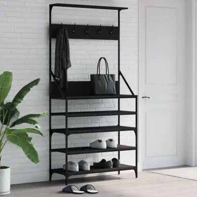 The Living Store Regal za oblačila s prostorom za čevlje črn 90x34x184 cm - Regal Za Oblačila