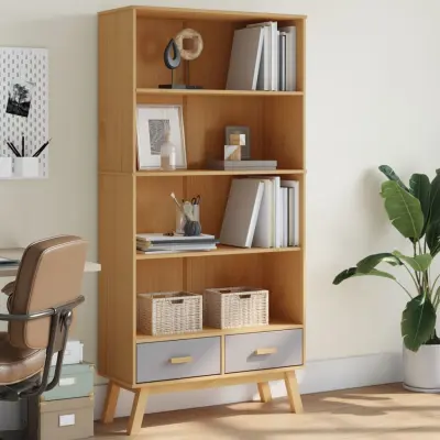 The Living Store Knjižna omara s 4 policami OLDEN siva in rjava trdna borovina - Knjižna Omara