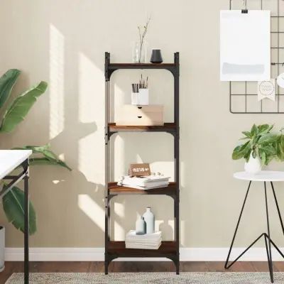 The Living Store Knjižna omara 4-nadstropna rjavi hrast 40x30x120 cm inž. les - Knjižna Omara