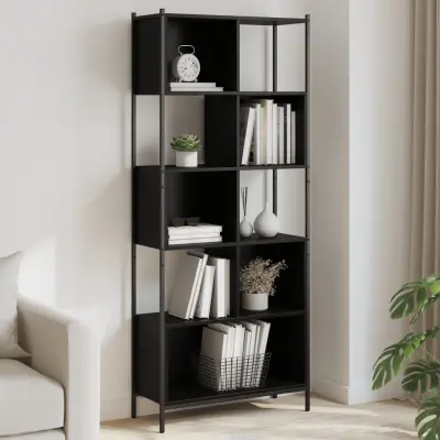 The Living Store Knjižna omara črna 72x28x172 cm inženirski les - Knjižna Omara