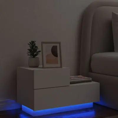 The Living Store Nočna omarica z LED lučkami bela 70x36x40,5 cm - Nočna Omarica