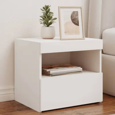 The Living Store Nočna omarica z LED lučkami bela 50x40x45 cm - Nočna Omarica