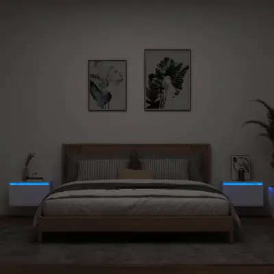 The Living Store Stenska nočna omarica z LED lučkami 2 kosa bela - Stenska Nočna Omarica