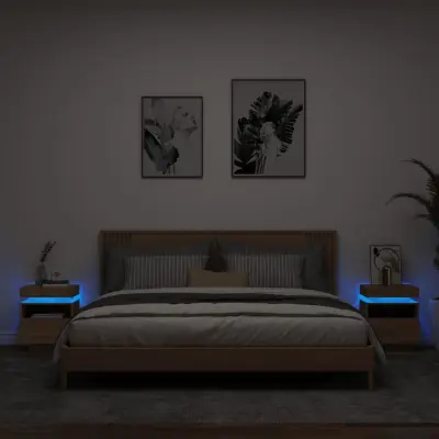 The Living Store Nočna omarica z LED lučkami 2 kosa sonoma hrast 40x39x48,5 cm - Nočna Omarica