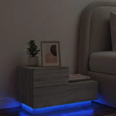 The Living Store Nočna omarica z LED lučkami siva sonoma 70x36x40,5 cm - Nočna Omarica