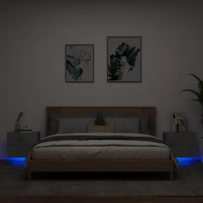 The Living Store Stenska nočna omarica z LED lučkami 2 kosa betonsko siva - Stenska Nočna Omarica