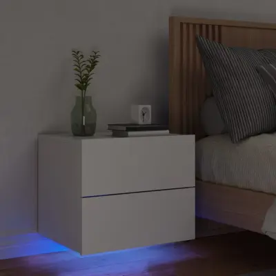 The Living Store Stenska nočna omarica z LED lučkami bela - Stenska Nočna Omarica