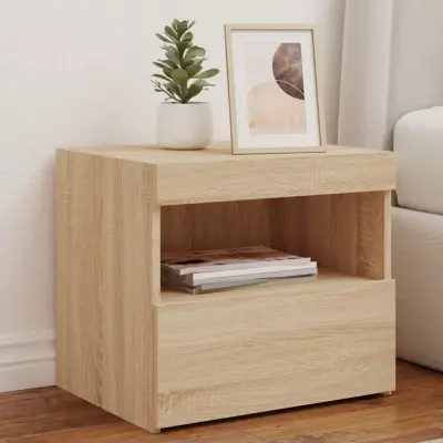 The Living Store Nočna omarica z LED lučkami 2 kosa sonoma hrast 50x40x45 cm - Nočna Omarica
