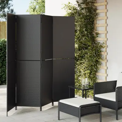 The Living Store Pregrada za sobo 4 plošče črn poli ratan - Pregrada Za Sobo