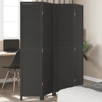 The Living Store Paravan 4-delni črn trden les pavlovnije - Pregrada Za Prostor