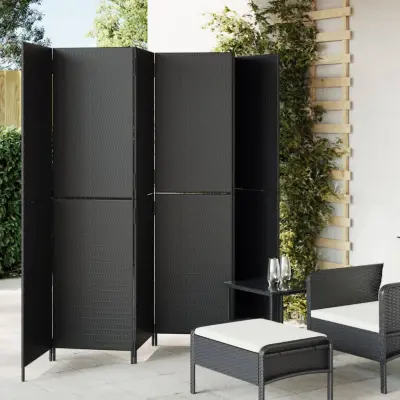 The Living Store Pregrada za sobo 6 plošč črn poli ratan - Pregrada Za Sobo