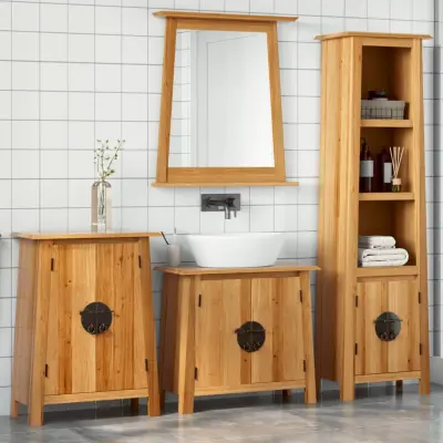 The Living Store Kopalniška garnitura 4-delna trdna borovina - Komplet Kopalniškega Pohištva