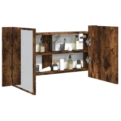 The Living Store LED kopalniška omarica z ogledalom dim. hrast 90x12x45 akril - LED Omarica Z Ogledalom