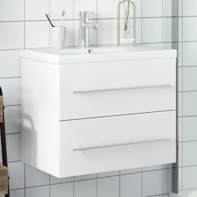 The Living Store Kopalniška omarica z umivalnikom bela - Omarica Za Umivalnik Za Kopalnico