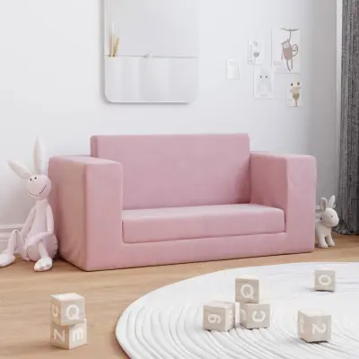 The Living Store Raztegljiv otroški kavč dvosed roza mehak pliš - Otroški Raztegljiv Kavč