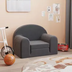 The Living Store Otroški raztegljiv kavč antracit mehak pliš - Otroški Raztegljiv Kavč
