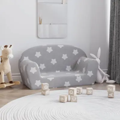 The Living Store Otroški kavč dvosed svetlo siv z zvezdicami mehak pliš - Otroški Kavč