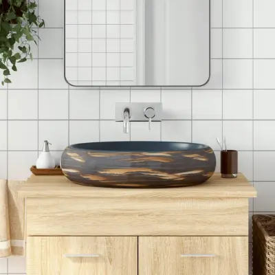 The Living Store Nadpultni umivalnik rjav in moder ovalen 59x40x15 cm keramika - Nadpultni Umivalnik