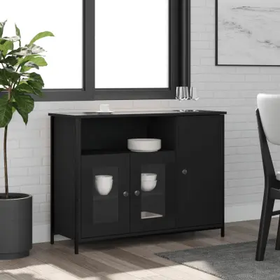 The Living Store Komoda črna 100x35x75 cm inženirski les - Komoda