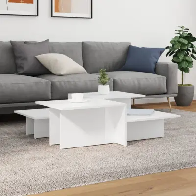 The Living Store Klubska mizica 2 kosa visok sijaj bela inženirski les - Klubska Mizica