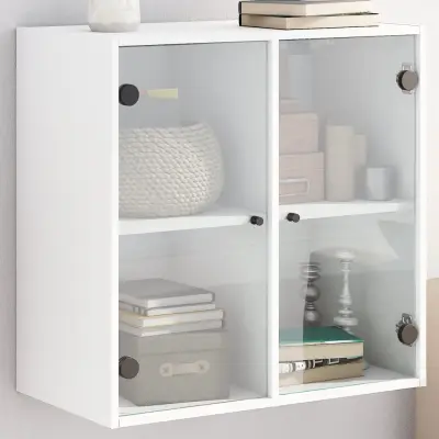 The Living Store Stenska omarica s steklenimi vrati bela 68x37x68,5 cm - Stenska Omarica