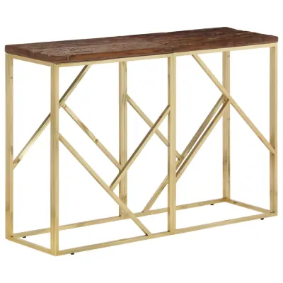 The Living Store Konzolna mizica zlata nerjaveče jeklo in trden predelan les - Konzolna Mizica