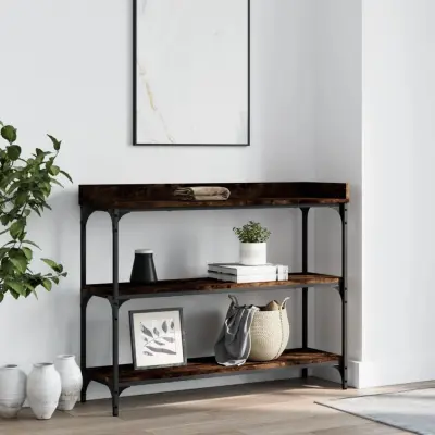 The Living Store Konzolna mizica s policami dimljeni hrast 100x30x80 cm - Konzolna Mizica