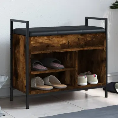 The Living Store Klop za čevlje dimljen hrast 65,5x32x57,5 cm inženirski les - Klop Za Čevlje