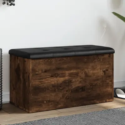 The Living Store Klop za shranjevanje dimljen hrast 82x42x45 cm inženirski les - Klop Za Shranjevanje