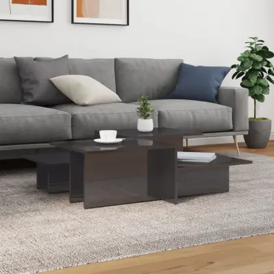 The Living Store Klubska mizica 2 kosa visok sijaj siva inženirski les - Klubska Mizica