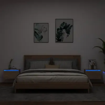 The Living Store Stenska nočna omarica z LED lučkami 2 kosa sonoma hrast - Stenska Nočna Omarica
