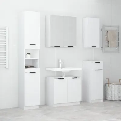 The Living Store Komplet kopalniških omaric 5-delni bel konstruiran les - Komplet Kopalniškega Pohištva