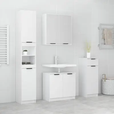 The Living Store Komplet kopalniških omaric 4-delni bel konstruiran les - Komplet Kopalniškega Pohištva