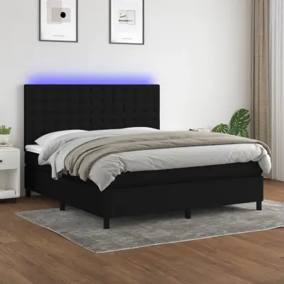 The Living Store Box spring postelja z vzmetnico LED črna 160x200 cm blago - Box Spring Postelja