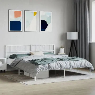 The Living Store Kovinski posteljni okvir z vzglavjem bel 193x203 cm - Posteljni Okvir
