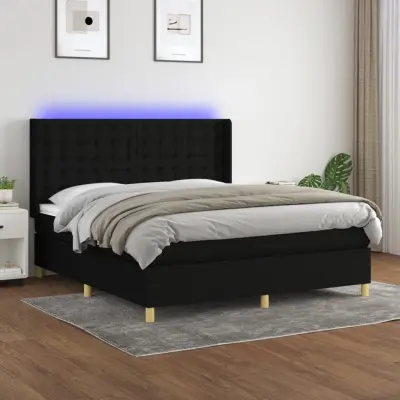 The Living Store Box spring postelja z vzmetnico LED črna 160x200 cm blago - Box Spring Postelja