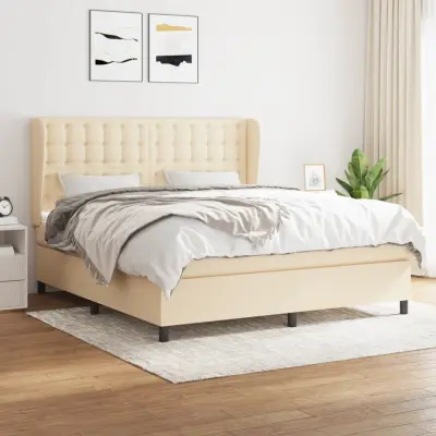 The Living Store Box spring postelja z vzmetnico krem 180x200 cm blago - Box Spring Postelja