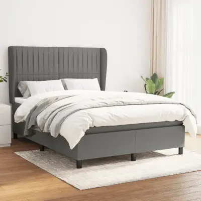 The Living Store Box spring postelja z vzmetnico temno siva 140x200 cm blago - Box Spring Postelja
